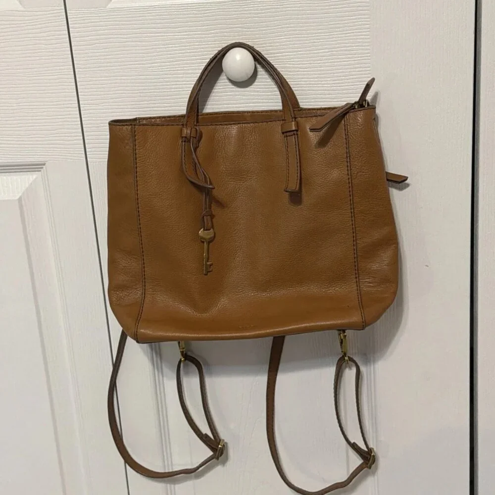Fossil Camilla Brown Leather Convertible Adjustable Crossbody Purse Bag Backpack - Picture 4 of 11